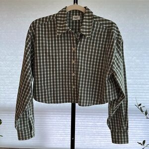 Sunday Best Aritzia Crop Plaid Check Button Front Shirt Green 2 90s Y2K